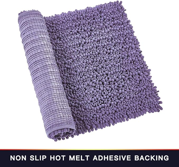 Walensee Bathroom Rug Non Slip Bath Mat (24x17 Inch Lavender) Water Absorbent Super Soft Shaggy Chenille Machine Washable Dry Extra Thick Perfect Absorbant Best Small Plush Carpet for Shower Floor