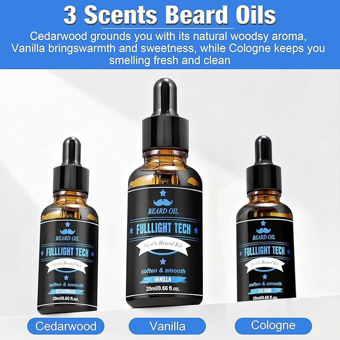 Husband Birthday Gifts,Beard Kit Includes 3 Scented Beard Oil,Vanilla Beard Shampoo & Balm, Brush, Comb,Scissors,Beard Care & Grooming Men Christmas Stocking Stuffers Gifts for Men Him Dad Boyfriend