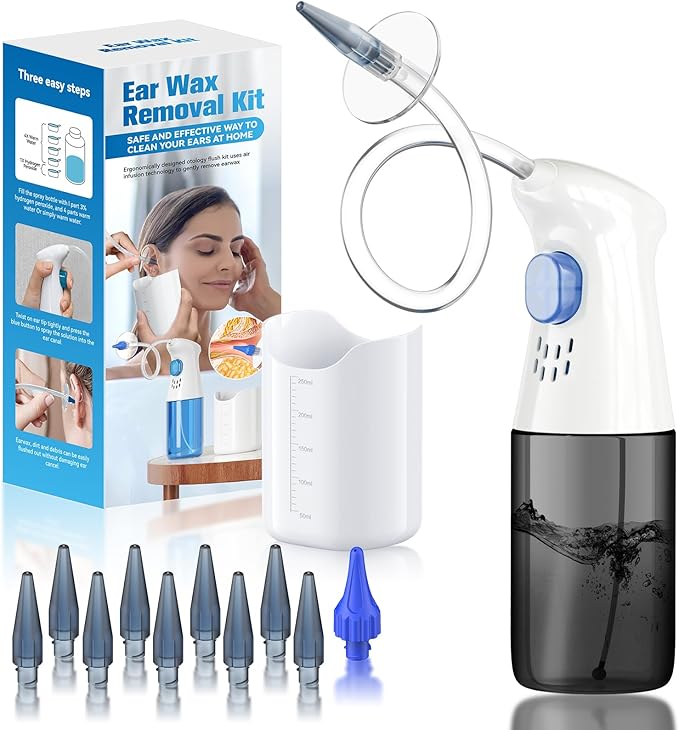 Ear Wax Removal, Ear Cleaner, Ear Wax Removal Kit, FSA Eligible Items Only List, Manual Ear Irrigation Flushing System, Safe and Effective to Clean Ear Built Up Wax（Black）