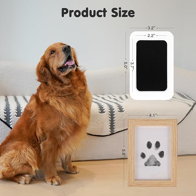Inkless Paw Print Kit for Dogs,Cats & Babies - Clean Touch Dog Nose & Baby Handprint Kit,Mess Free Dog Paw Print Kit,4-Pcs Ink Pads & 2 Wooden Frames - Keepsake Gifts for Pet Lovers,New Moms