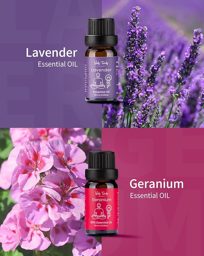 VTS Essential Oils Set (6 x 10ml) - Lavender, Peppermint, Eucalyptus, Tea Tree, Geranium, Rosemary, Aromatherapy Oils Gift Set for Home Diffusers, Skin & Hair Care, Soap & Candle Making, Humidifiers