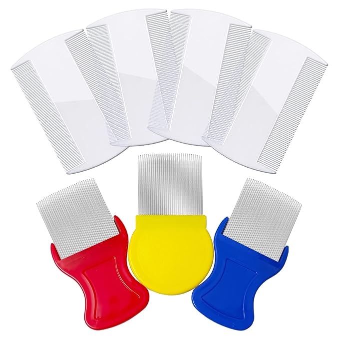 Lice Comb Flea Comb For Cats Dog Pet Comb Set Metal Fine Tooth Remove Tear Marks Float Hair Dandruff (B)