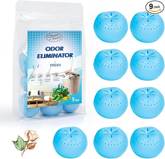 9 Pack Baking Soda Deodorizers, Fresh Scent Shoe Deodorizer Balls, Air Freshener for Home, Odor Eliminator for Closets Bathroom Pets, Up to 80 Days