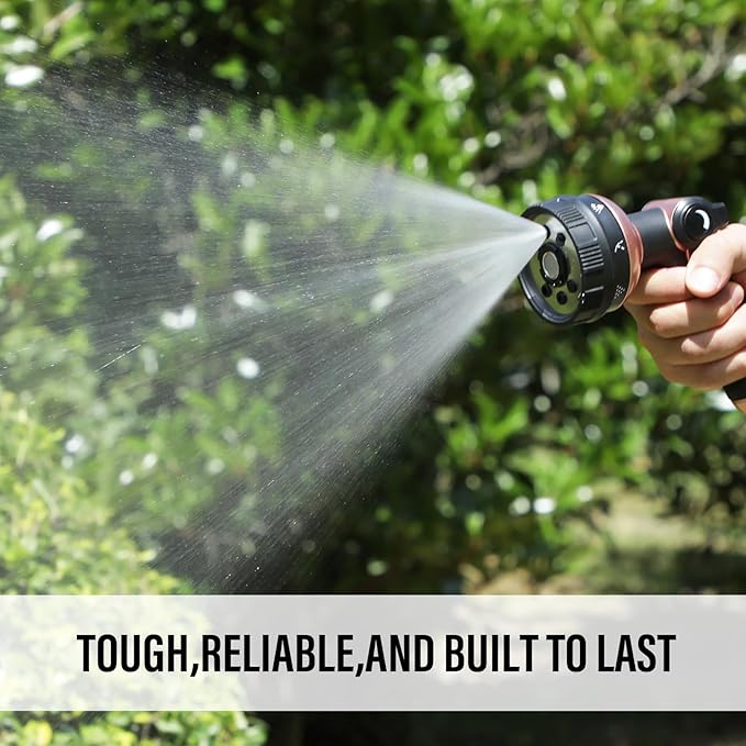 Heavy Duty Garden Hose Nozzle, 100% Metal Water Hose Sprayer with 8 Spray Patterns, Hose Nozzle with Thumb Control, On Off Valve, for Lawn & Plant Watering, Car & Pet Washing