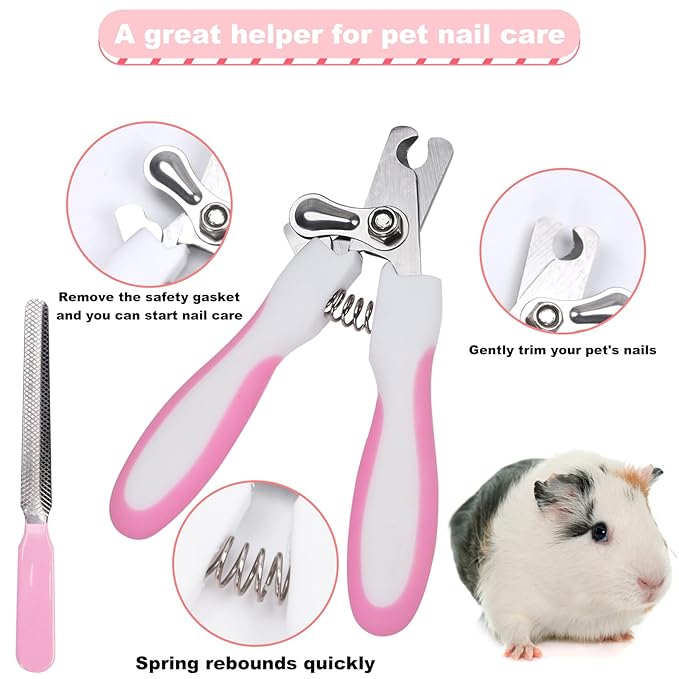 Guinea Pig Brush Kit Hamster Cleaning Grooming Comb with Nail Clipper Trimmer, Nail Files - Professional Small Animal Grooming Tool for Rabbit, Bunny, Puppy, Kitten, Ferret