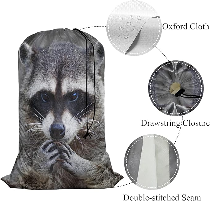 Swono Lovely Raccoon Extra Large Huge Heavy Duty Laundry Storage Bag with Drawstring, Wild Animal Lick Hands Laundry Bag, Machine Washable, 28x40 Inch Oxford Cloth