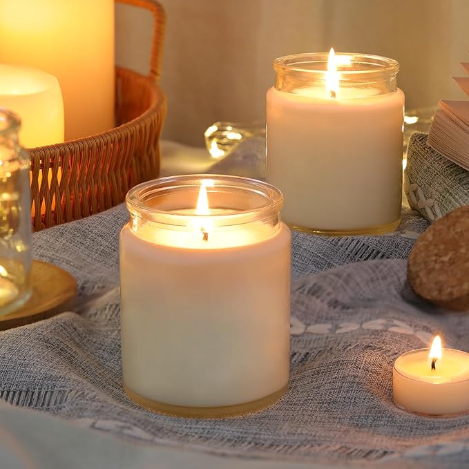 12Pcs Candle Jars for Making Candles, 7.5oz Glass Jars with Wooden Lids and Labels, Candle Containers for DIY, Gifts, Candle Making Supplies, Table Decor