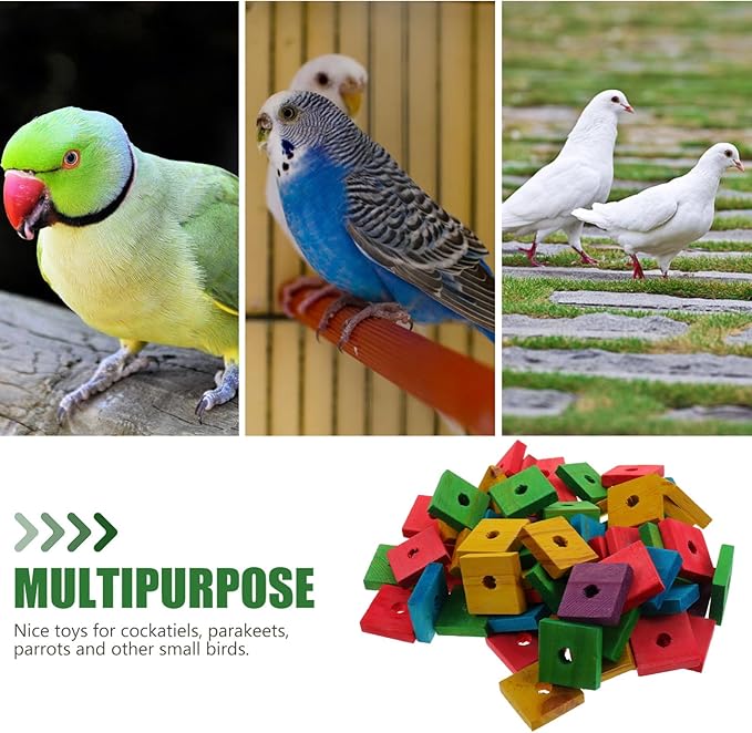 100pcs Parrot Wooden Chewing Toys, Bird Toy Wood Blocks, Mini Wood Chips for DIY Playing Chewing Shredding
