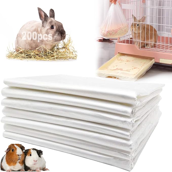 200 Pcs Disposable Rabbit Cage Liner, 35'' X 27'' Large Bunny Cage Tray Liners Clear Plastic Guinea Pig Toilet Film for Bunnies Ferrets Chinchillas Birds Small Animal - Leak Proof & No Mess