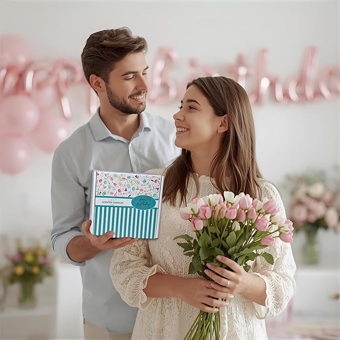 Luina Birthday Candle Gift Set, 4 Pack Natural Soy Wax Candles in Glass Jars, Relaxing Aromatherapy Candles for Women and Mom, Stress Relief and Birthday Presents