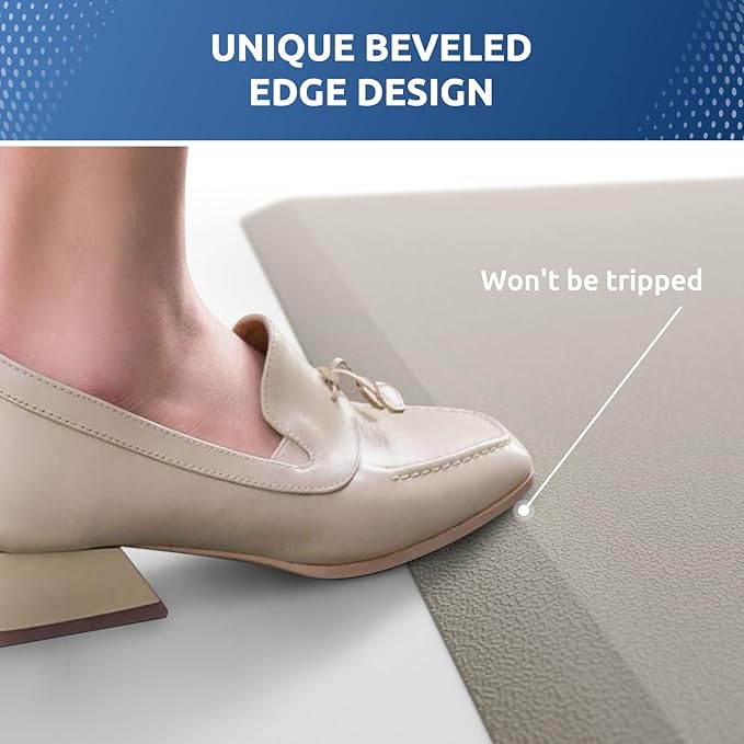 KitchenClouds Kitchen Mat Cushioned Anti Fatigue Rug 17.3"x28" Waterproof Non Slip Standing Desk Mat Comfort Floor Mats for Kitchen House Sink Office (Khaki)