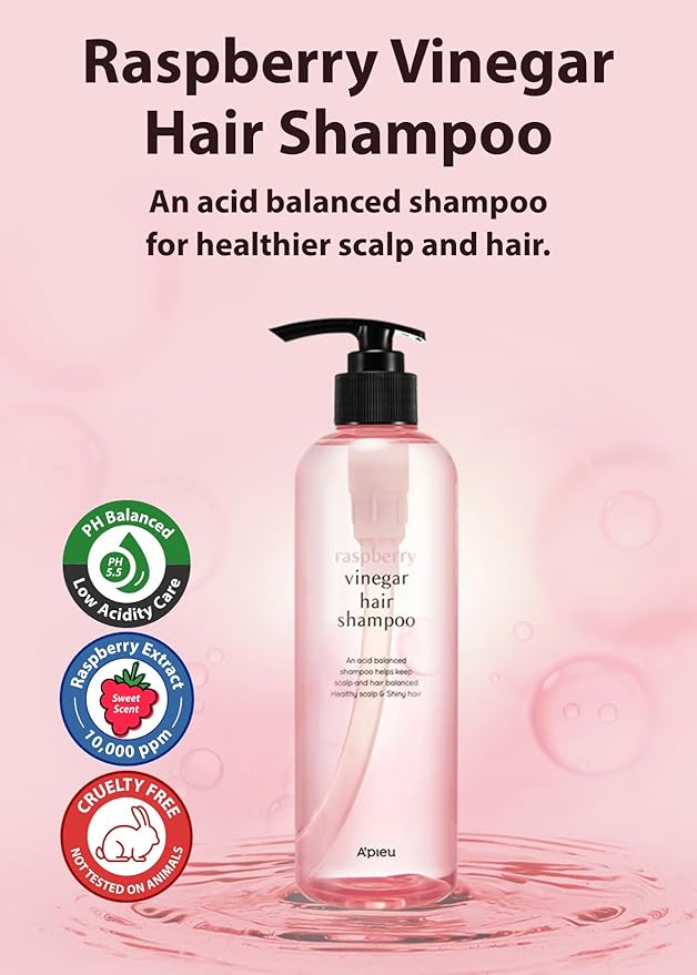 A’PIEU Raspberry Vinegar Hair Shampoo - Dandruff & Clarifying Shampoo with Scalp Treatment. Balances pH, Removes Buildup, Soothes Scalp. Korean Hair Care. 16.9 fl.oz