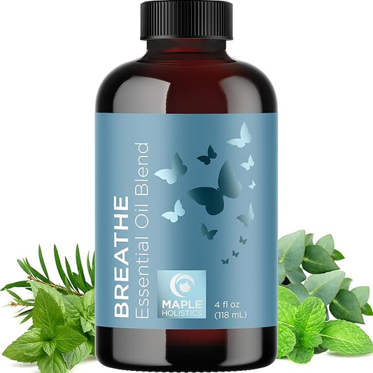 Breathe Essential Oil for Diffuser - Invigorating and Refreshing Breathe Essential Oil Blend with Eucalyptus Peppermint Tea Tree and Mint for Diffusers for Home and Shower Aromatherapy (4 Fl Oz)