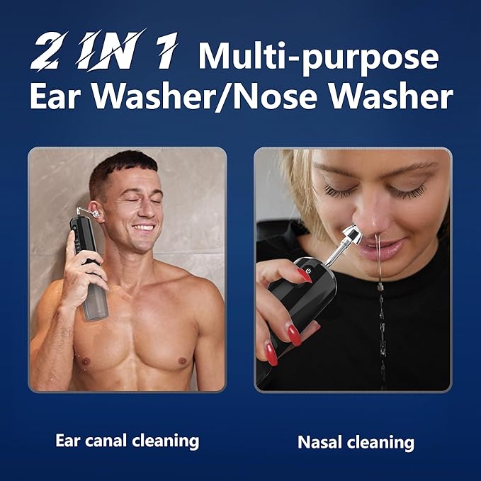 Ear Wax Removal, 2 in 1 Electric Ear Cleaning Kit with 4 Pressure Modes, Portable Water Powered Ear Cleaner with Basin and Nasal Nozzles, Ear Irrigation Flushing System for Adults and Kids