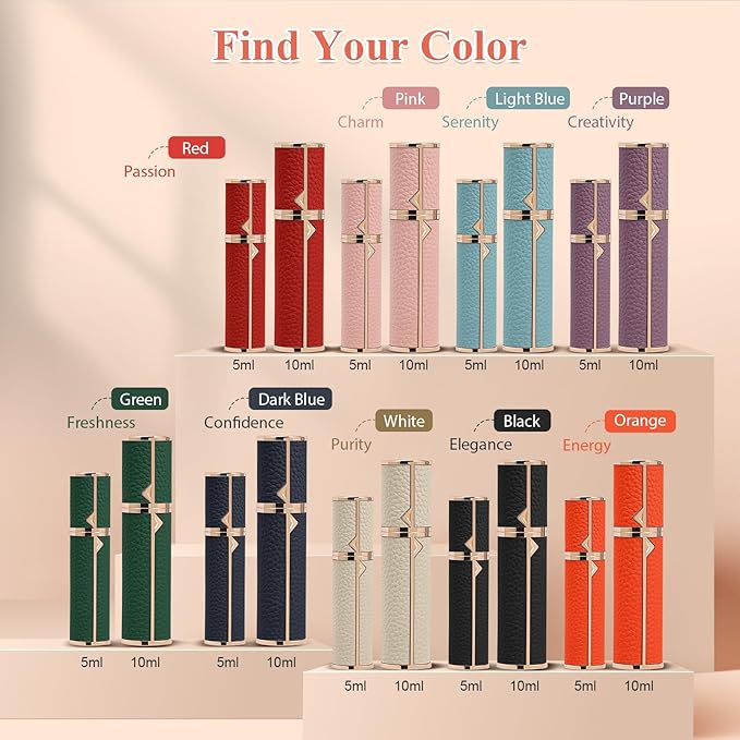 Refillable Travel Perfume Bottle – Fine Mist Atomizer, Bottom Fill, Genuine Leather Shell, TSA Approved, For Daily Refresh & Travel (White, 10ml)