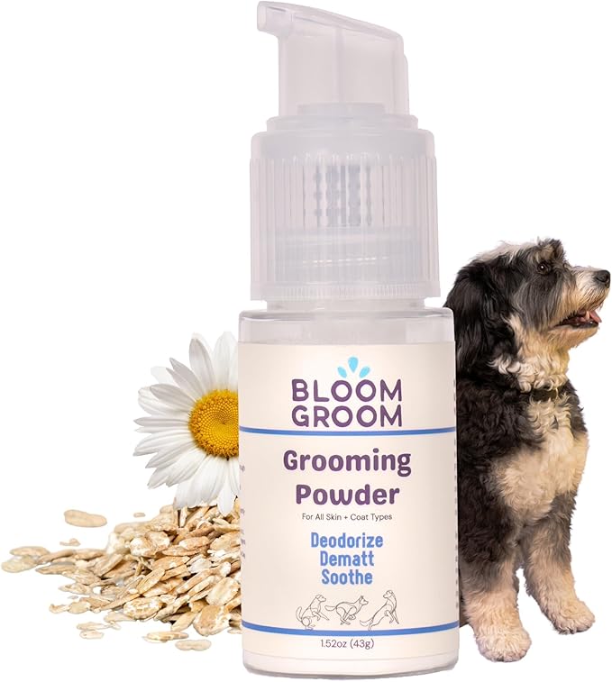 Grooming Powder – Waterless Dry Shampoo for Dogs | Deodorizing & Anti-Itch Coat Refresher | Talc-Free, Non-Toxic, Made in USA Dog Deodorizer with Colloidal Oatmeal & Aloe – 1.52 oz