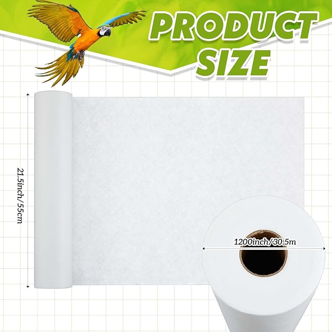 100 ft x 22 Inch Bird Cage Liner Disposable Cages Cushion Pad Mat Precut Absorbent Bird Cage Paper Large Parakeet Cage Liners Accessories for Pet Animal Bird Parrot (White)