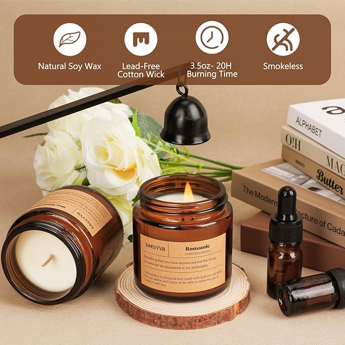 12 Pack Candles for Home Scented,Scented Candles Gift Set for Women &Men,Natural SoyCandles(Amber Jar),Aromatherapy Candle Set for Birthday Valentine Anniversary Mother's Day Christmas