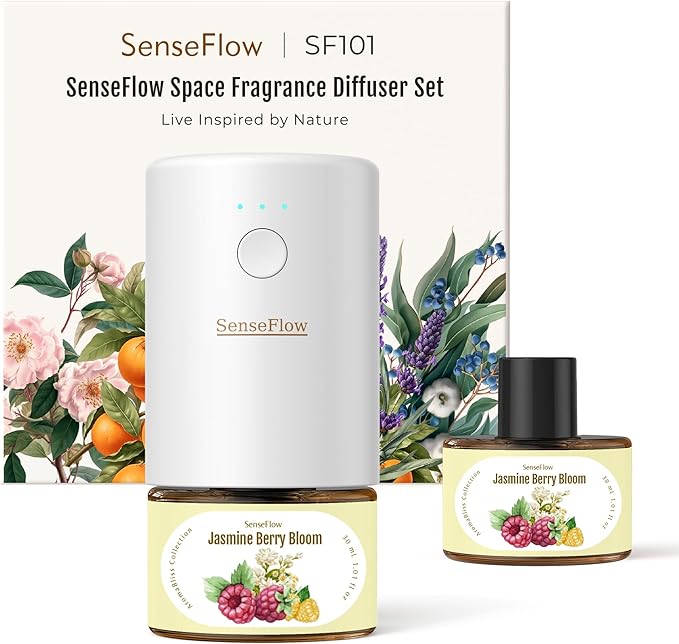 SF101 Waterless Ultrasonic Essential Oil Diffuser–100% Plant-Based,120-Day Natural Air Freshener & Aromatherapy Diffuser for Home,Hotel,Studio–Covers up to 100㎡-Jasmine Berry Bloom