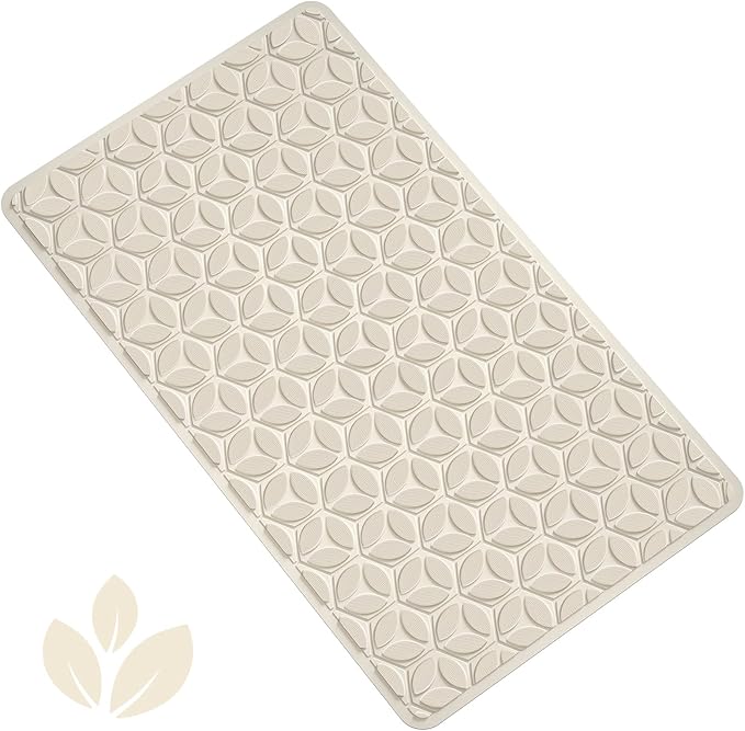 WRISIN Bathtub Mat Non Slip with Suction Cups - 100% Rubber Bathroom Mat Textured for Bath Tub Shower Safety - Soft on Touch - BPA/PVC Free - Pet Dog Bath Mat - Machine Washable - 16 × 28 Inch（Beige）
