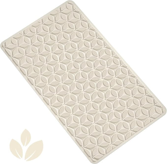 WRISIN Bathtub Mat Non Slip with Suction Cups - 100% Rubber Bathroom Mat Textured for Bath Tub Shower Safety - Soft on Touch - BPA/PVC Free - Pet Dog Bath Mat - Machine Washable - 16 × 28 Inch（Beige）