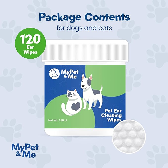 My Pet & Me Dog & Cat Ear Cleaning Wipes – 120 Ct | Gentle, Non-Irritating Formula for Routine Ear Care | Soft, Natural Pet Ear Cleaner Wipes