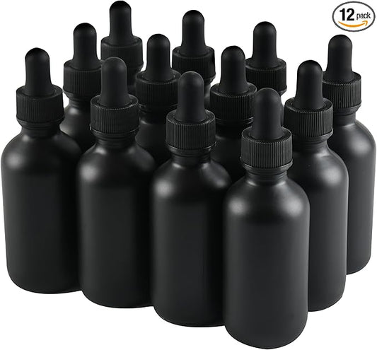 12 Pcs, 2oz Dropper Bottle, Black Glass Eye Dropper Bottle, Tincture Bottles with Dropper, Pretty Finish, Leak-Proof Design, Stronger Suction for All Kinds of Mixed Liquids