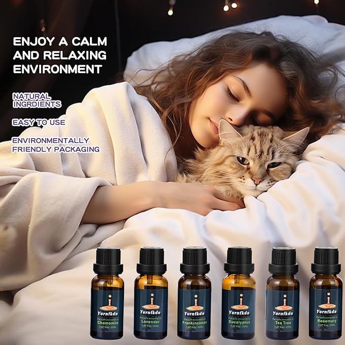 Pet-Friendly Essential Oil Set: Home Fragrance and Stress Relief. Safe for Dogs and Cats, Suitable for Aromatherapy Diffuser Bottles, Incense Sticks, and Candles, with six Interchangeable scents.