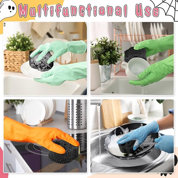 3 Pcs Dual Sided Scrub Sponge Multi Functional Cute Temperature Sensitive Non Scratch Dish Sponge for Washing Dishes Kitchen Bathroom(Skull,Black)