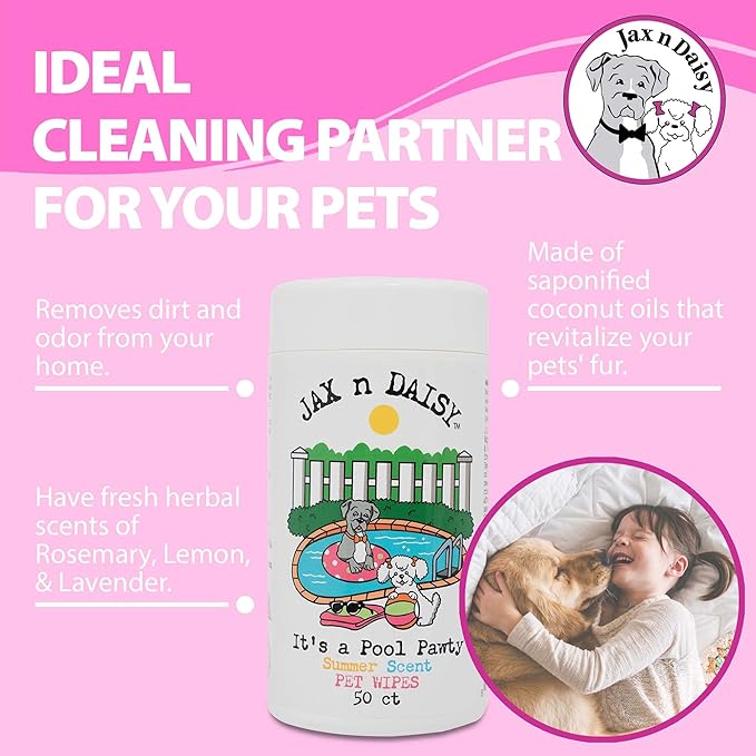 Jax n Daisy Pool Pawty Summer Scent pet Wipes cat Dog Wipes Handy pet Supplies Cleaning Products for Dogs Cats Dog Accessories Products for Cats cat Ear Cleaner Supplies
