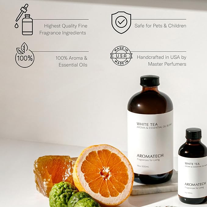 Aromatech White Tea Aroma Essential Oil Blend: Luxury Hotel inspired Aromatherapy with White Tea, Orange & Palo Santo for Ultrasonic Diffusers & Nebulizers - 2 fl oz, 60 mL