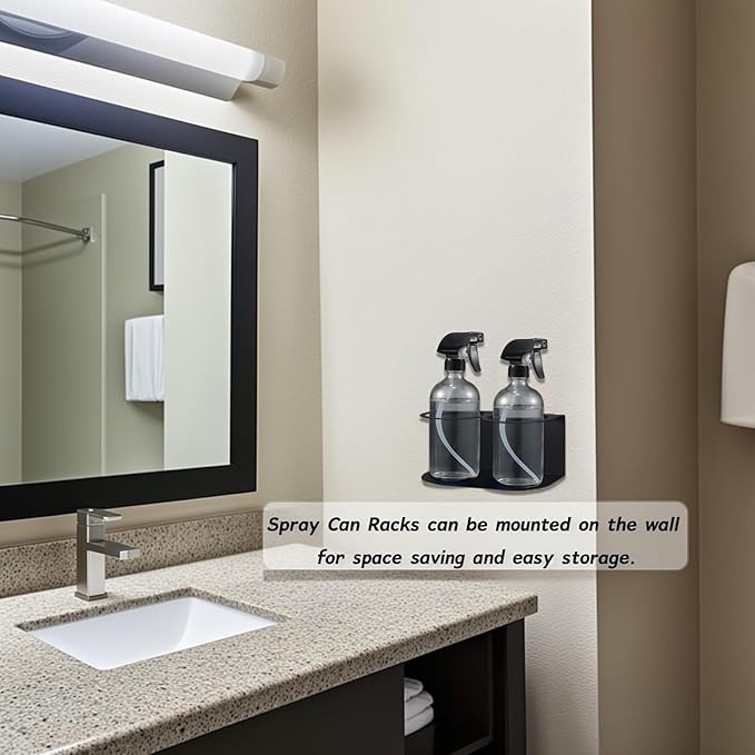 2 Pack Spray Bottle Holder Wall Mount, Metal Aerosol Spray Can Holder Rack Organizer with Double Holes, Heavy Duty Paint Bottle Can Storage Rack with Hardware Easy Install for Garage Home Workspace
