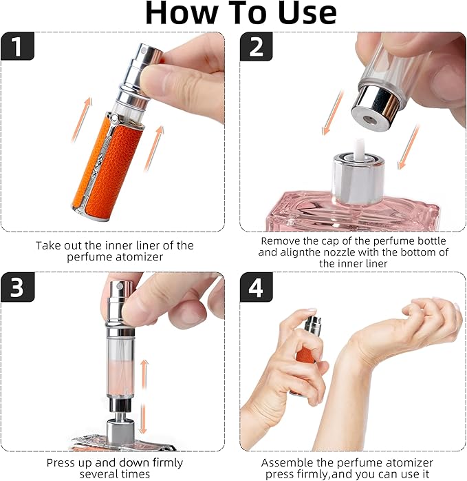 AF01WH Leather Perfume atomiser, 5ml Bottom Fill Travel Perfume Bottle, Refillable Perfume Dispenser for Women & Men (White 5ml)