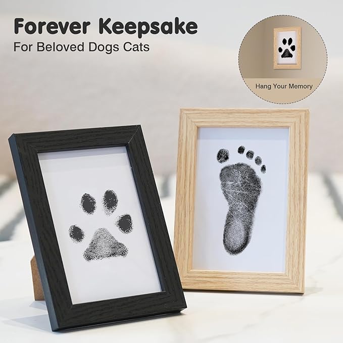 Inkless Paw Print Kit for Dogs,Cats & Babies - Clean Touch Dog Nose & Baby Handprint Kit,Mess Free Dog Paw Print Kit,4-Pcs Ink Pads & 2 Wooden Frames - Keepsake Gifts for Pet Lovers,New Moms
