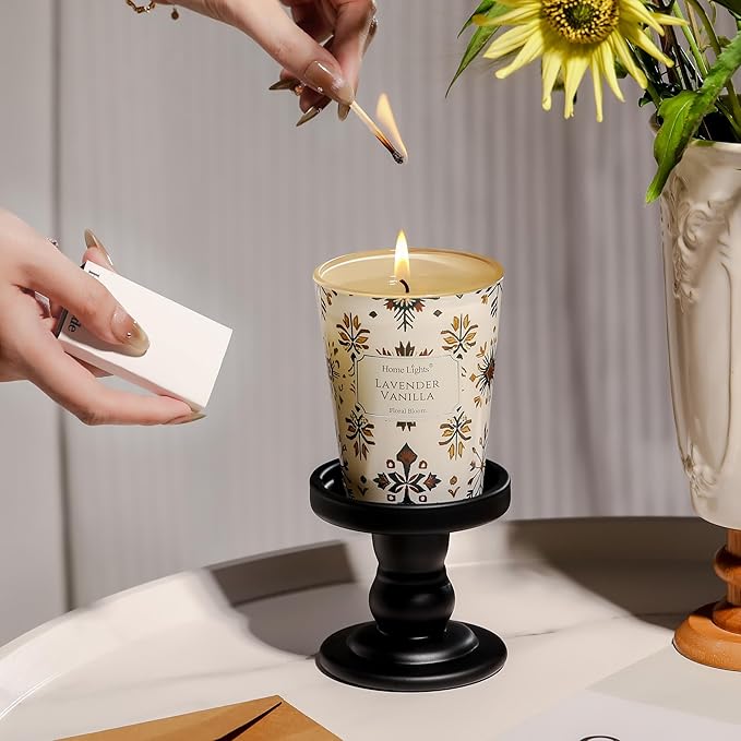 HomeLights Soy Wax Candles for Home Scented, 1-Wick Candles in Lavender Vanilla Scented, Aromatherapy Candles Gift for Parties, Relaxing, Bohemian Natural Textures, 6.7oz