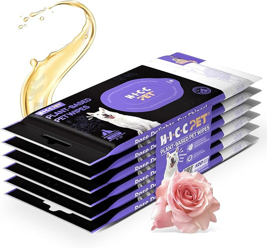 HICC PET Cleaning Deodorizing Wipes for Dogs & Cats, Vet Recommended Nourishes Smoothes Fur Pet Grooming Wipes with Fermented Coconut Oil, Hypoallergenic Plant-Based Wipes for Horse Skin, Coat & Hoof