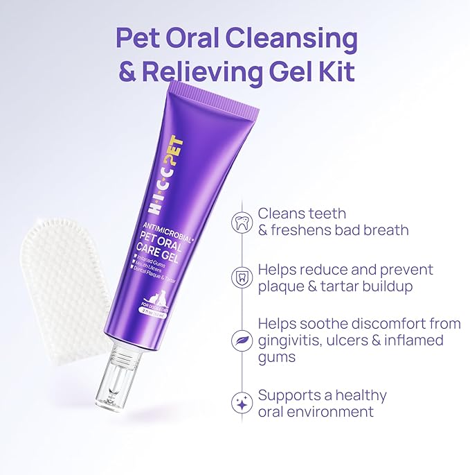 HICC PET Teeth Cleaning Gel for Dogs and Cats, Vet-Recommended Dog Dental Care Toothpaste Alternative for Breath Freshener, Ggingivitis Treatment, Prevent Infection, Plaque & Tartar Remover, 2 Fl Oz