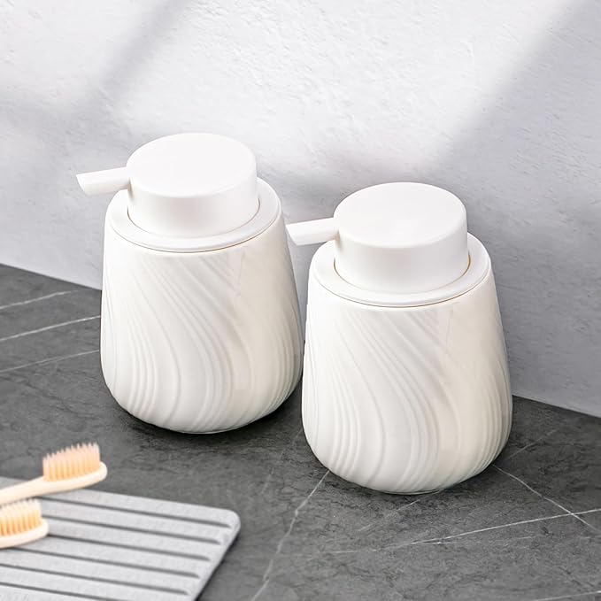 soap Dispenser Ceramic Lotion Dispenser with Easy-to-Press Pump for Bathroom 13.5 oz refillable Liquid Hand soap Dispenser for Hand sanitizers (Liquid-White)