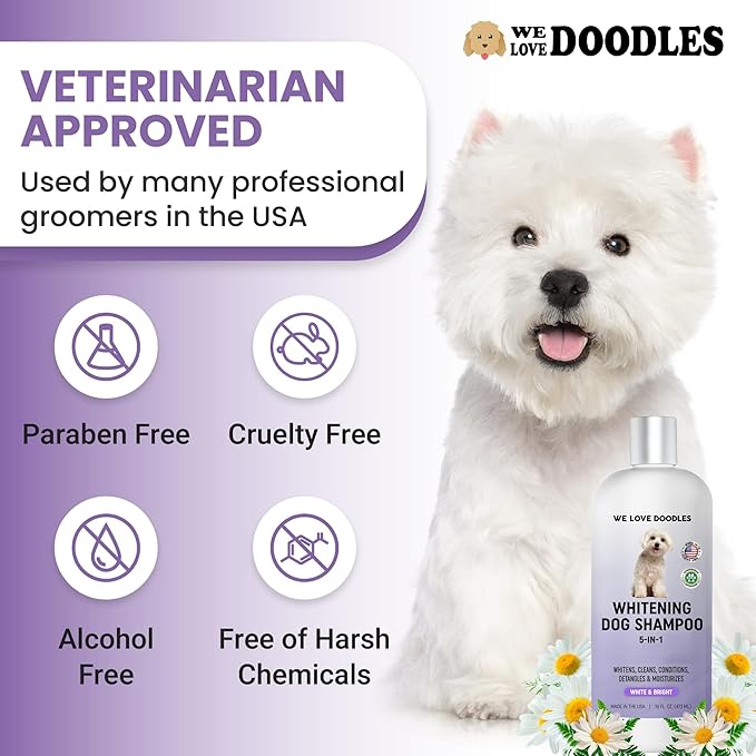 Whitening Dog Shampoo | Made in USA | Brightening Dogs Fur | White & Bright Hair | Removes Stains & Discoloration [We Love Doodles]