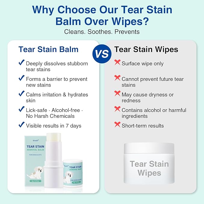 Tear Stain Remover Balm for Dogs & Cats – Vet-Recommended Natural Eye Stain Cleaner Stick, Gentle & Safe Formula – Removes Tear Stains & Prevents New Ones Pet Eye Cream Cleaner for Wrinkle, Face