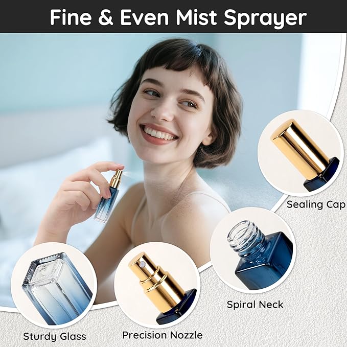 Segbeauty 0.34oz Travel Perfume Bottle Refillable, 5pcs 10ml Mini Glass Perfume Atomizers, Empty Portable Travel Size Cologne Spray Bottle, Small Cologne Sprayer with Refill Pump Tools