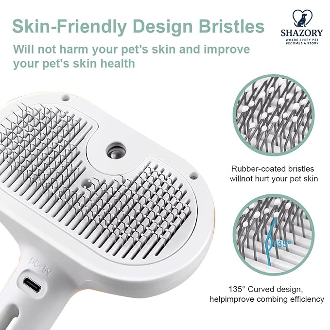 3-in-1 Anti-Static Pet Steam Brush for Dogs & Cats - Steam Clean, Calming Massage & Self-Cleaning Hair Ejection, Quick Heat-Up, USB-C Rechargeable, Low-Noise Deshedding & Dematting - White