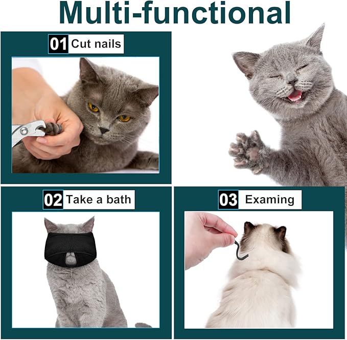 9 Pcs Cat Bathing Bag Set Cat Shower Bag Anti Bite and Scratch for Pet Grooming Washing Brush Comb Muzzle Nail Clipper Nail File Tick Tool(Black)