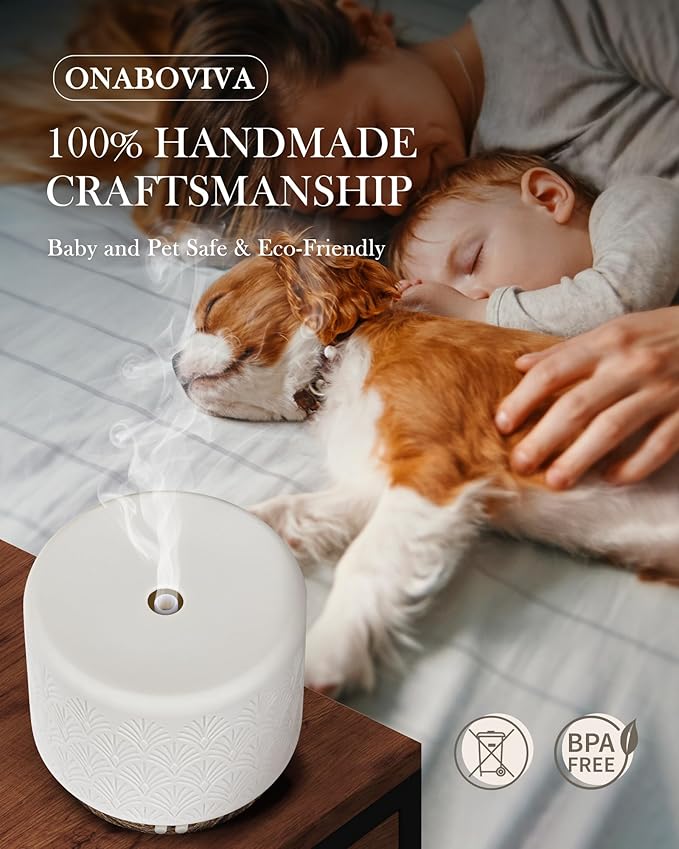 Essential Oil Diffuser, 280ml Aromatherapy Diffuser Ultrasonic Cool Mist Diffuser with Auto Shut-Off,Ceramic Diffuser for Home Office SPA Yoga