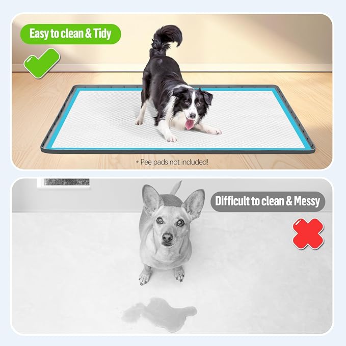 Pee Pad Holder for Dogs, 34" x 22" Silicone Pee Tray Mat Leak-Proof, High Edge, No Spill Pet Pad Holder for Puppy, Cat, Rabbit, Training Pads for Floor Protection, No Pee Pads (Dark Grey)