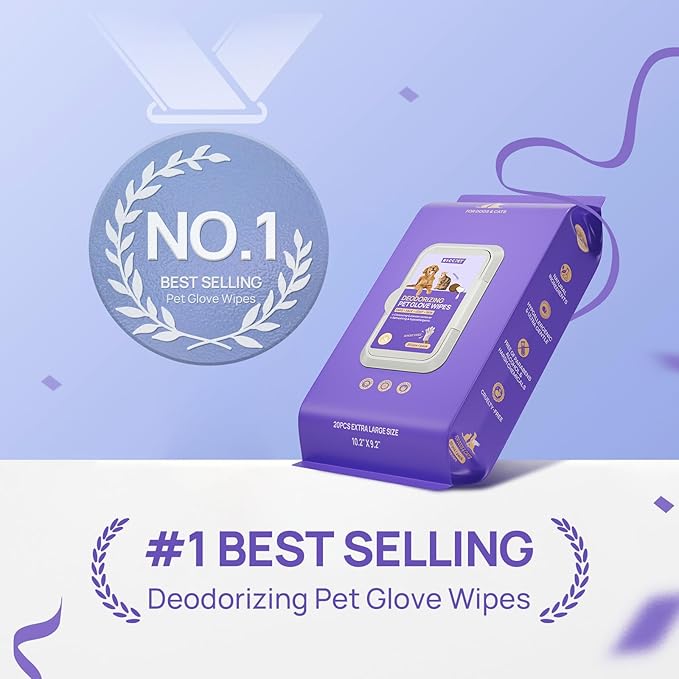 HICC PET Cleaning Deodorizing Glove Wipes for Dogs & Cats, Vet Recommended Hypoallergenic Hydrating & Nourish Fur Pet Grooming Glove Wipes, Pet Bathing Wipes for Horse Coat Care