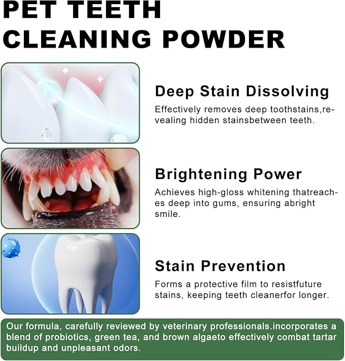 Pet Teeth Cleaning Powder 6 oz - Dog Dental Care, Dogs & Cats Tooth Cleaning, Tartar Cleaning and Removal, Fighting Bad Breath, Oral Care, Breath Freshener