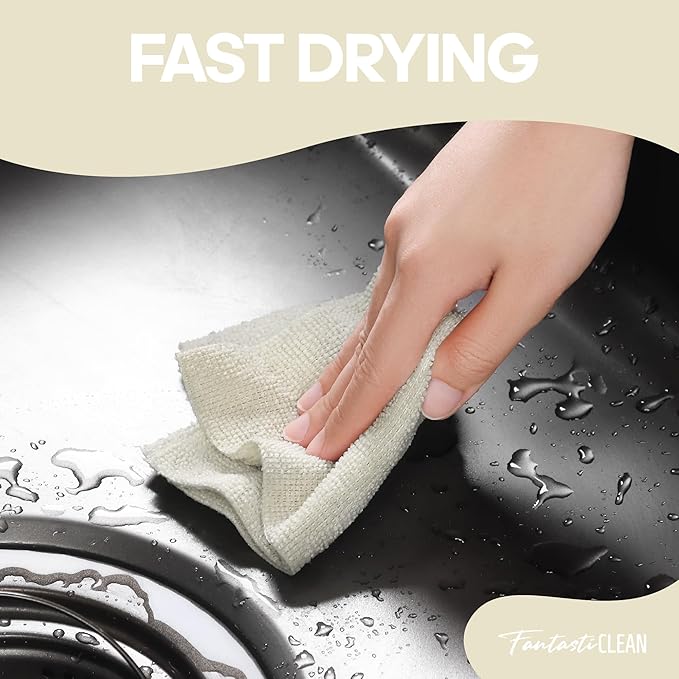 Fantasticlean Microfiber Cleaning Cloth Roll 2 Rolls 120 Pack, Tear Away Paperless Towels, 8" x 8", Reusable Washable Rags, Home Kitchen, Pet, Office, Indoor Outdoor, Compact Portable (Off-White)