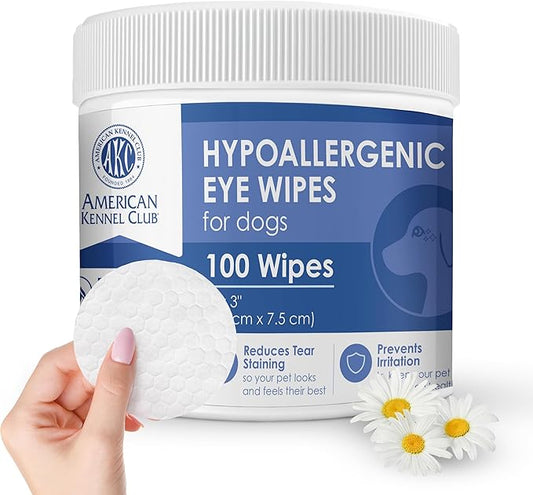 AKC Pet Eye Wipes for Dogs & Cats – Tear Stain Remover & Eye Discharge Cleaner – Hypoallergenic Grooming Wipes, 100 Count (Unscented) AKC 3 * 3" PET Eye Wipes UNSCENTED 100 Count