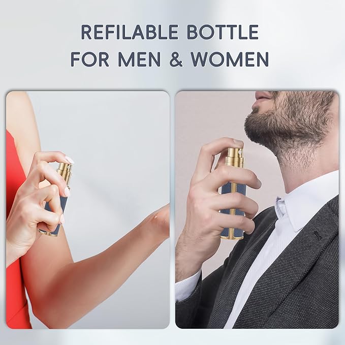 5ml Perfume Spray Bottle, AG00DB Leather Refillable Dispenser Bottom Fill Fragrance Scent Container, Portable and Leak-proof Suitable for Traveling & Outgoing (Deep Blue 5ml)